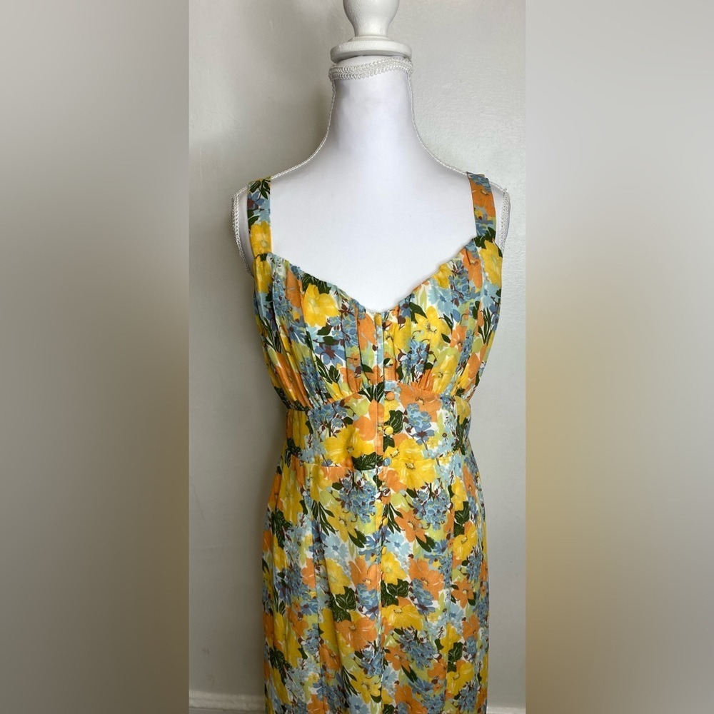 NWOT Abercrombie & Fitch Yellow Floral Slim Midi Dress Adjustable Straps - Picture 8 of 16